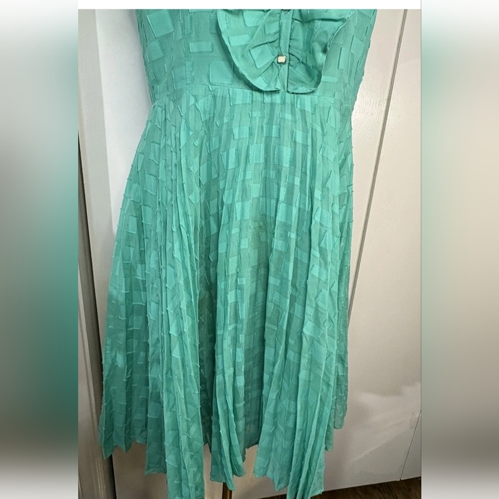 ANTONIO MELANI Women's Turquoise Ruffled Silk blend Dress. Fit&Flare, Pleats Sz4 - Picture 6 of 7